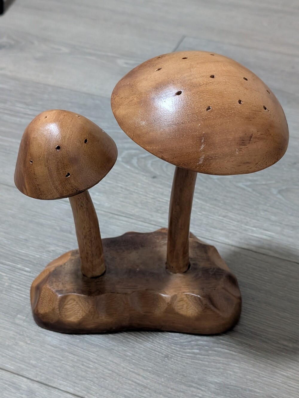 Mid-Century Genuine Monkey Pod Hand Crafted Vintage Wood Mushroom Appetizer Hold